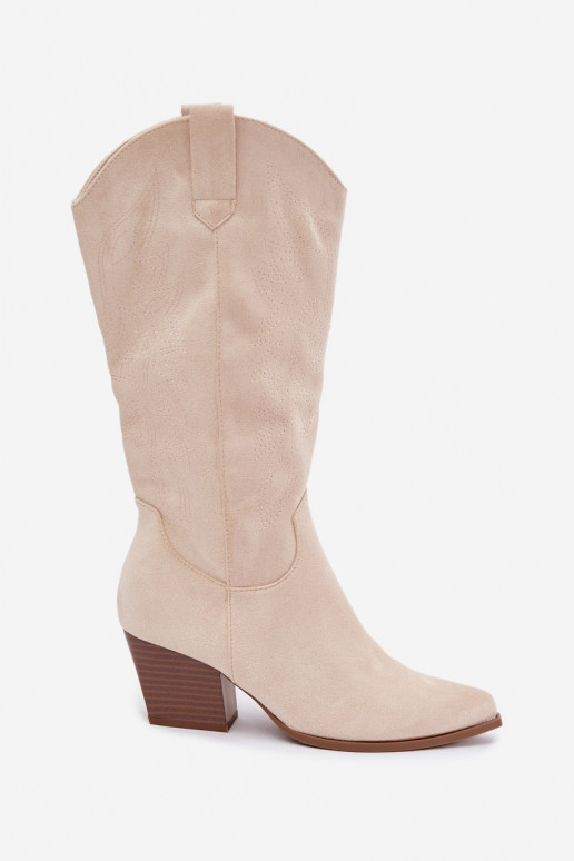 Botas largas de estilo cowboy con tacones en color marfil Hartley