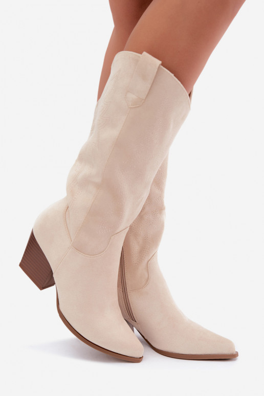 Botas largas de estilo cowboy con tacones en color marfil Hartley