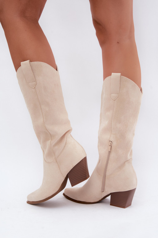 Botas largas de estilo cowboy con tacones en color marfil Hartley