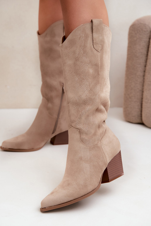 Botas largas de estilo cowboy con tacones en color caqui Hartley