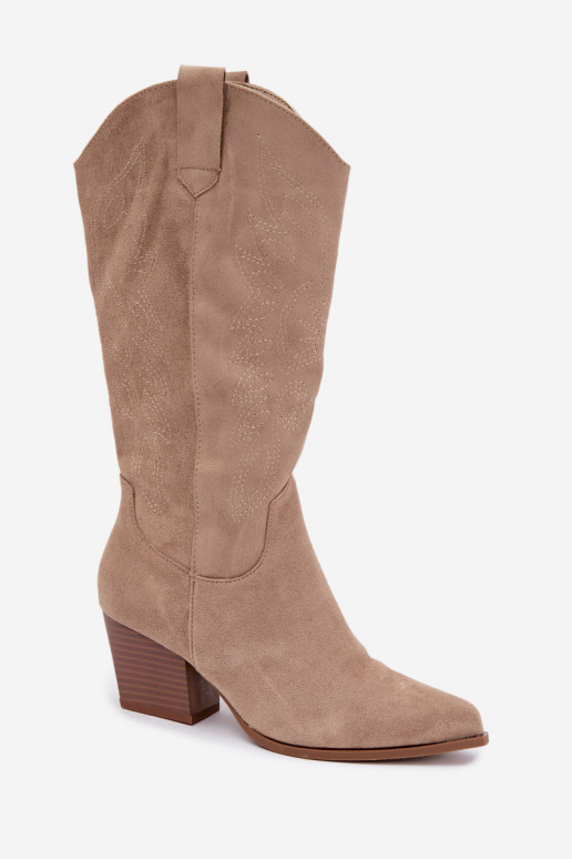 Botas largas de estilo cowboy con tacones en color caqui Hartley