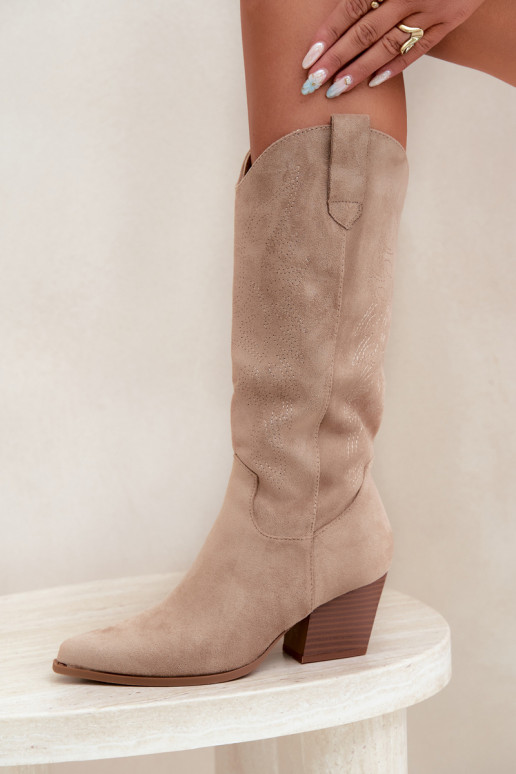 Botas largas de estilo cowboy con tacones en color caqui Hartley