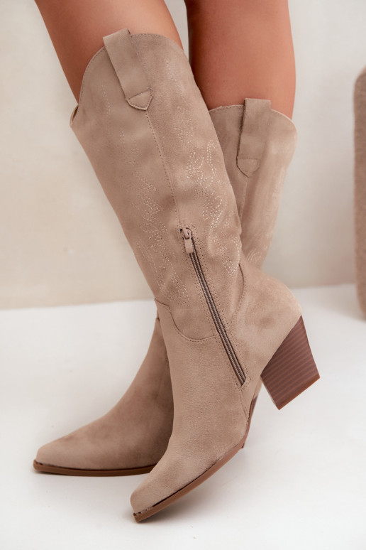 Botas largas de estilo cowboy con tacones en color caqui Hartley