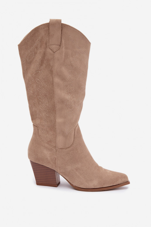 Botas largas de estilo cowboy con tacones en color caqui Hartley