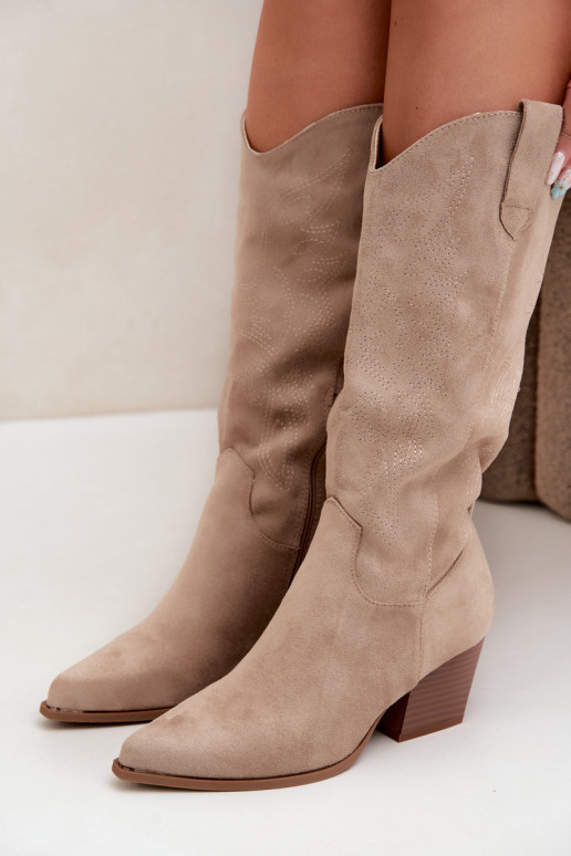 Botas largas de estilo cowboy con tacones en color caqui Hartley