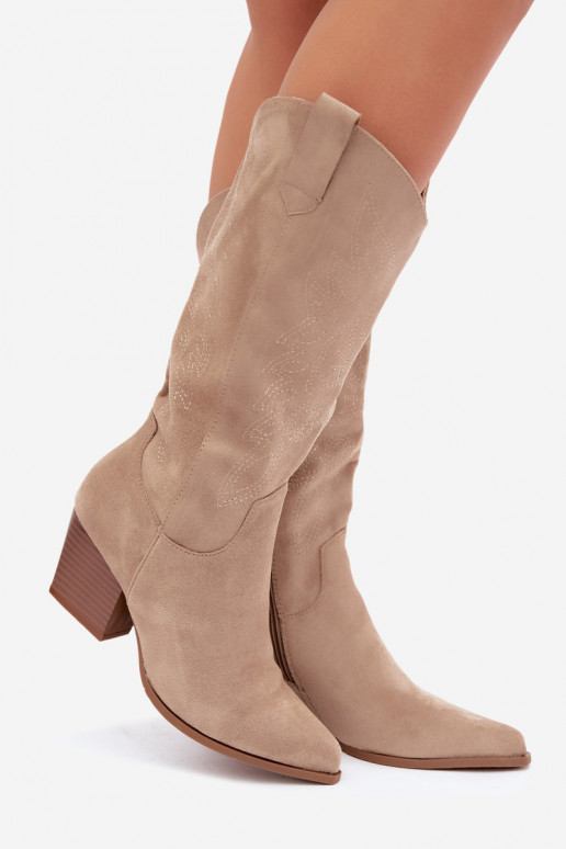 Botas largas de estilo cowboy con tacones en color caqui Hartley