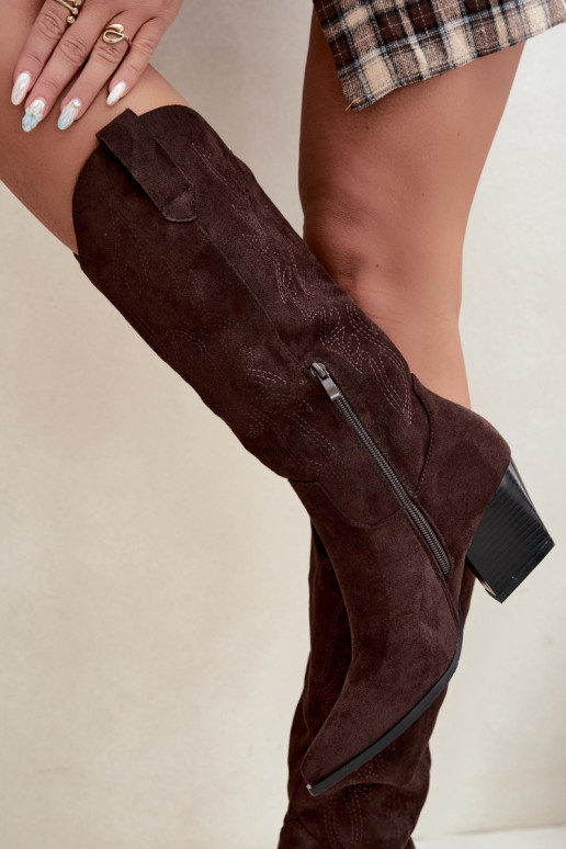 Botas altas vaqueras con tacón en color chocolate Hartley