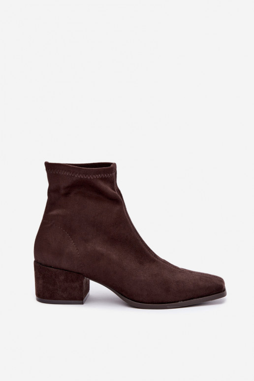Botines de mujer con tacón tipo Klocek en color chocolate Rosley