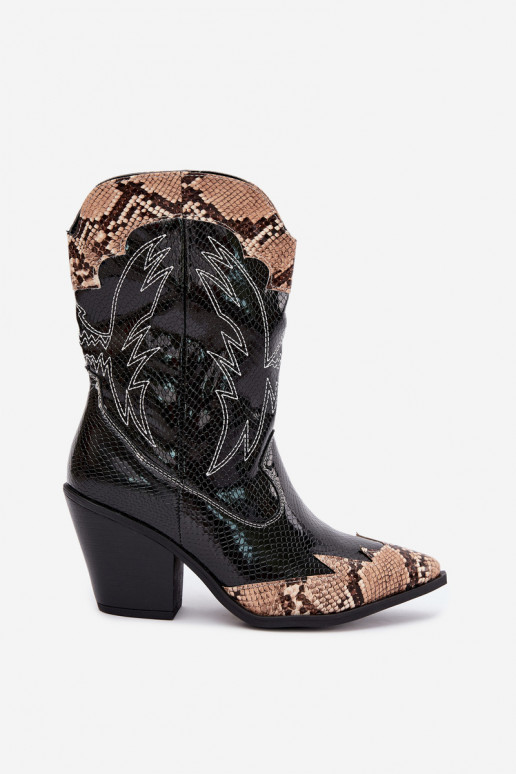 botines de estilo cowboy con forro de piel sintética y detalle en relieve en negro y marrón Ambery