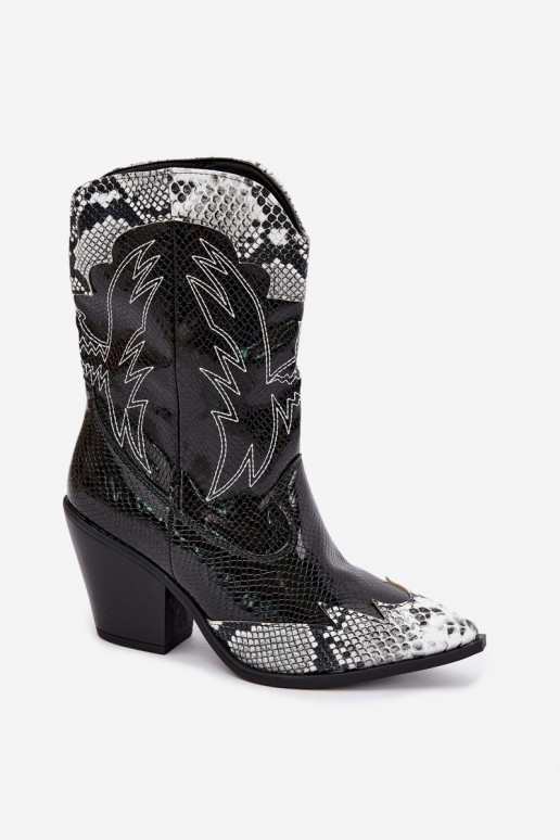 botines de estilo cowboy con forro de piel sintética y detalle en relieve en negro y blanco Ambery