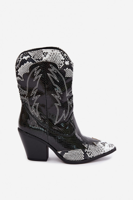 botines de estilo cowboy con forro de piel sintética y detalle en relieve en negro y blanco Ambery