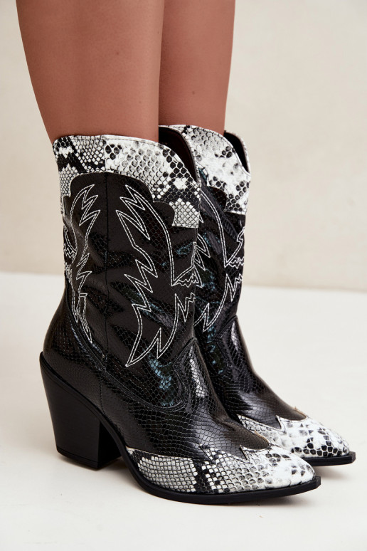 botines de estilo cowboy con forro de piel sintética y detalle en relieve en negro y blanco Ambery