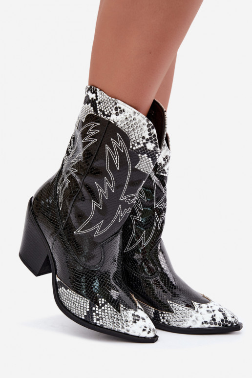 botines de estilo cowboy con forro de piel sintética y detalle en relieve en negro y blanco Ambery