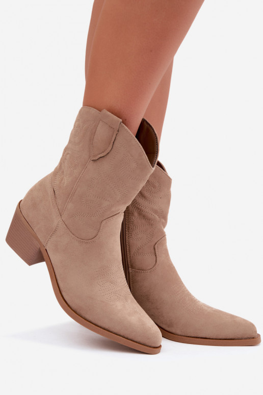 botines de estilo cowboy forrados con tacón en color arena Corlie