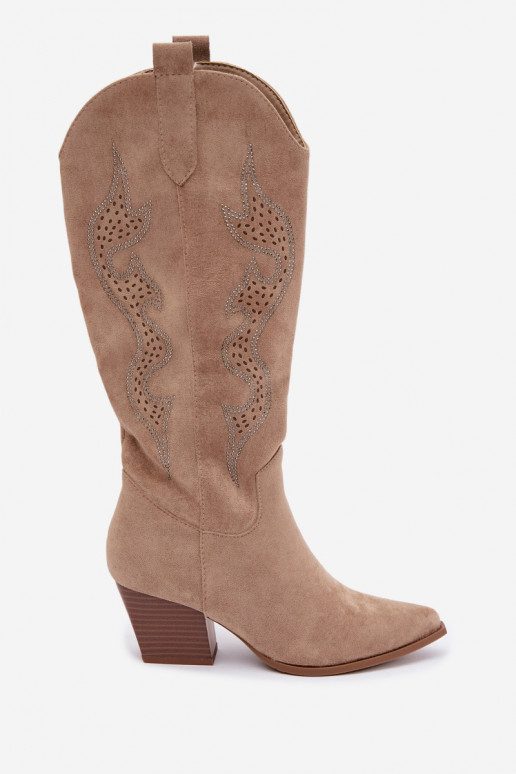botas de estilo cowboy largas con decoración en el caño en color arena Greyla