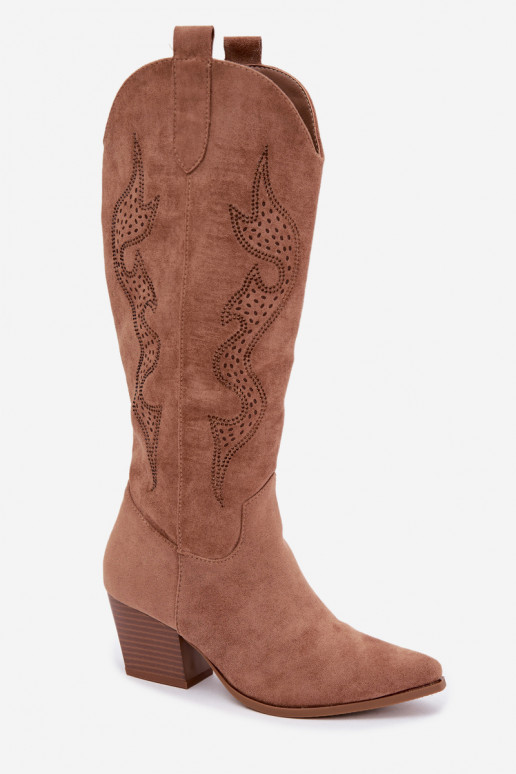 botas de estilo cowboy largas con decoración en el caño en color marrón Greyla