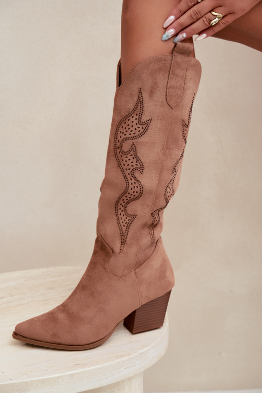 botas de estilo cowboy largas con decoración en el caño en color marrón Greyla