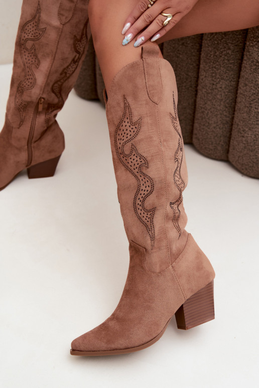 botas de estilo cowboy largas con decoración en el caño en color marrón Greyla
