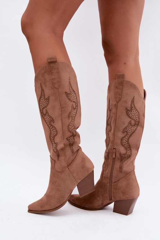 botas de estilo cowboy largas con decoración en el caño en color marrón Greyla