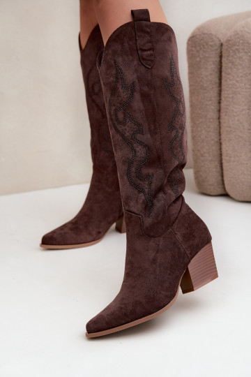 botas de estilo cowboy largas con decoración en el caño en color chocolate Greyla