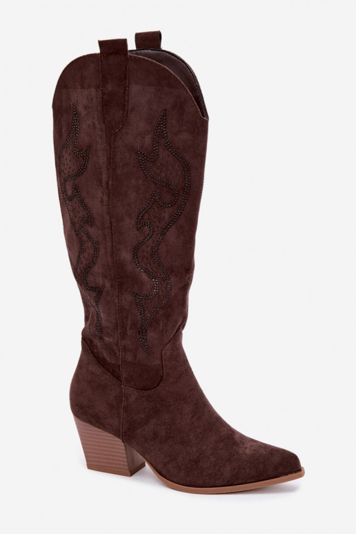botas de estilo cowboy largas con decoración en el caño en color chocolate Greyla