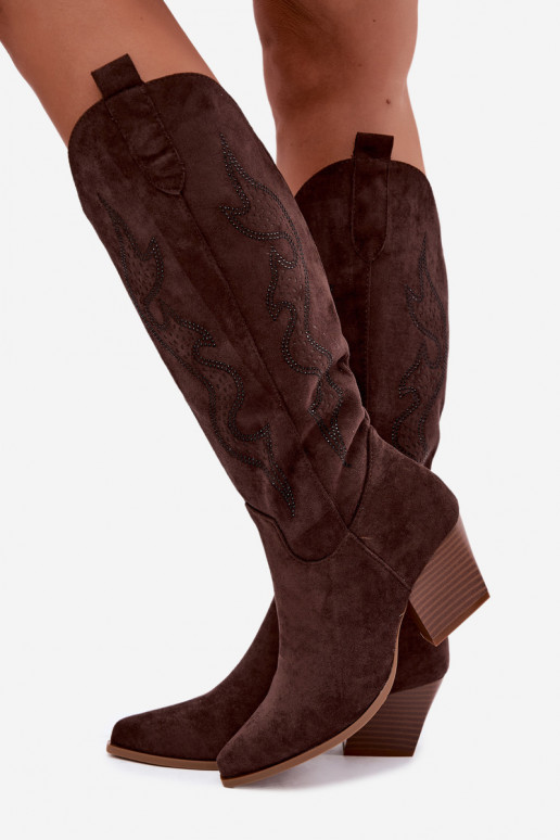 botas de estilo cowboy largas con decoración en el caño en color chocolate Greyla