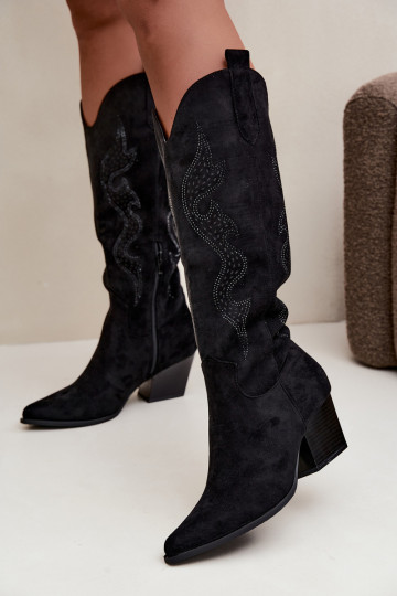 botas de estilo cowboy largas con decoración en el caño en color negro Greyla