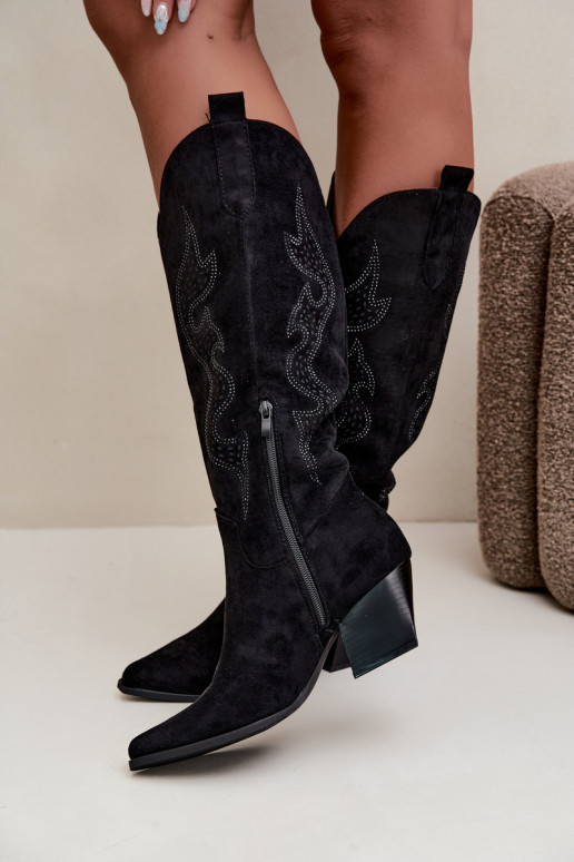 botas de estilo cowboy largas con decoración en el caño en color negro Greyla