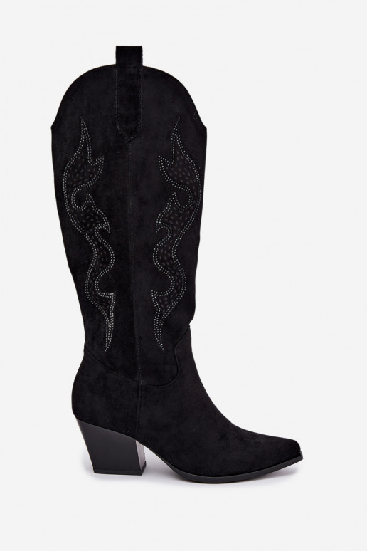 botas de estilo cowboy largas con decoración en el caño en color negro Greyla