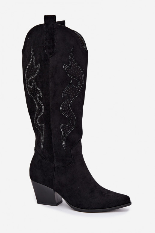 botas de estilo cowboy largas con decoración en el caño en color negro Greyla