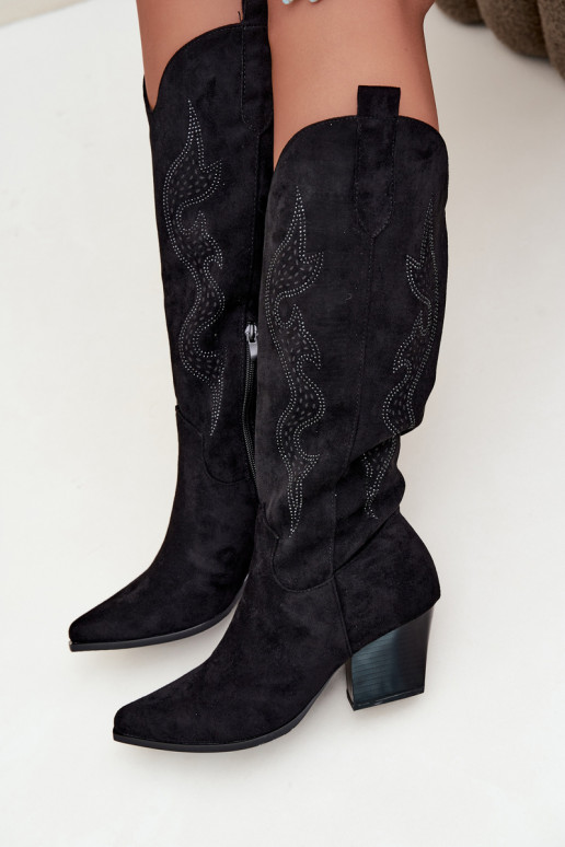 botas de estilo cowboy largas con decoración en el caño en color negro Greyla