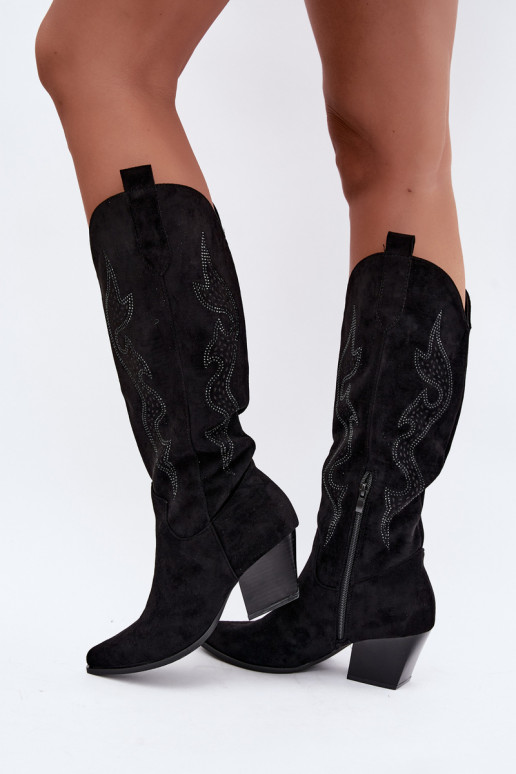 botas de estilo cowboy largas con decoración en el caño en color negro Greyla