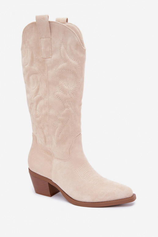 botas de estilo cowboy largas con tacón en color marfil INesly