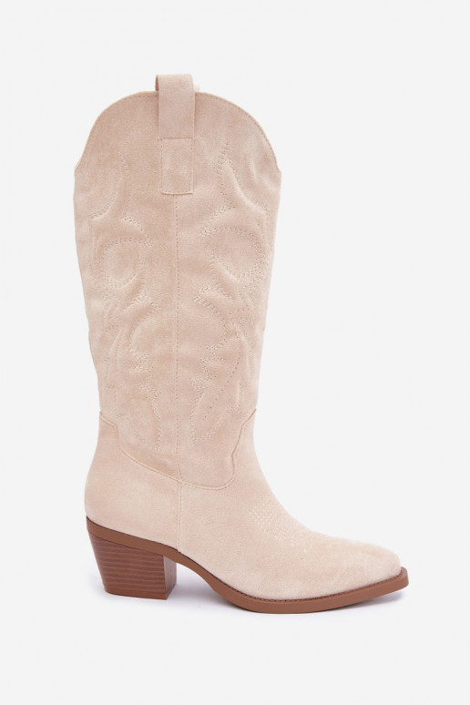 botas de estilo cowboy largas con tacón en color marfil INesly