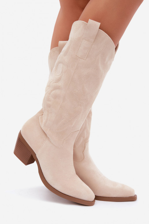 botas de estilo cowboy largas con tacón en color marfil INesly
