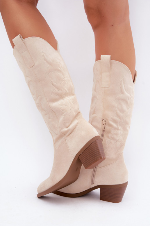 botas de estilo cowboy largas con tacón en color marfil INesly