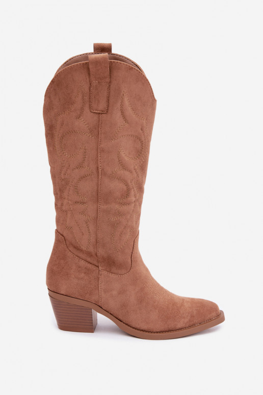 botas de estilo cowboy largas con tacón en color marrón INesly