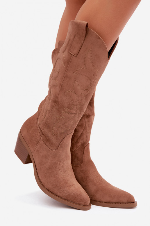 botas de estilo cowboy largas con tacón en color marrón INesly