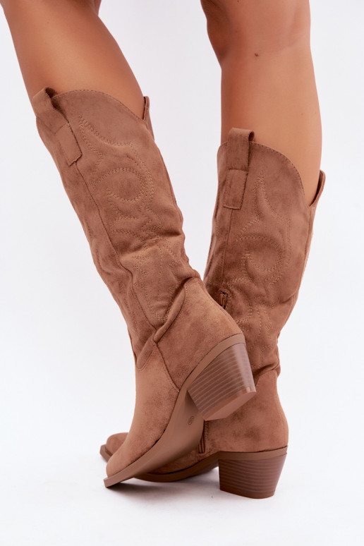 botas de estilo cowboy largas con tacón en color marrón INesly