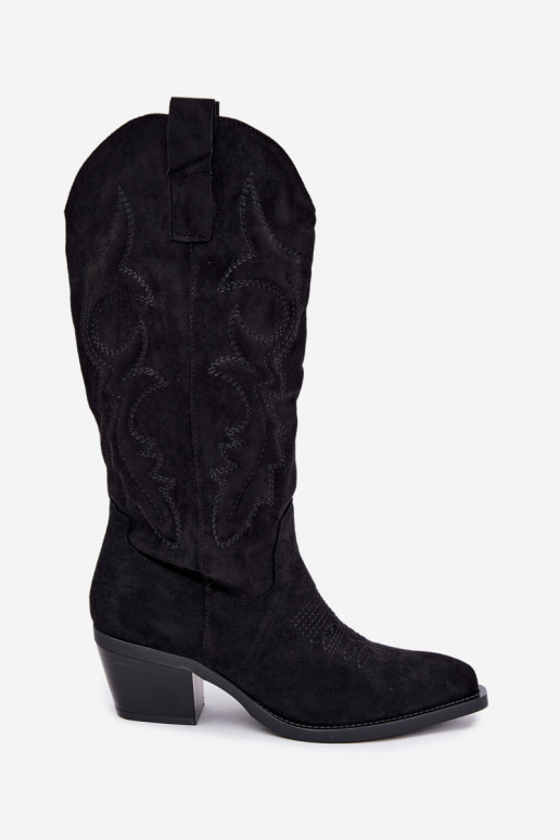 botas de estilo cowboy largas con tacón en color negro INesly