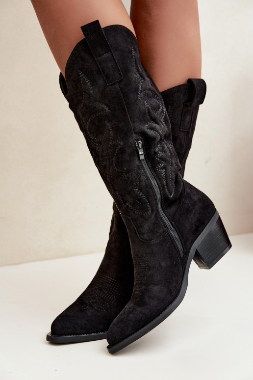 botas de estilo cowboy largas con tacón en color negro INesly