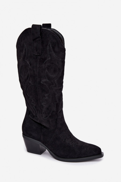 botas de estilo cowboy largas con tacón en color negro INesly