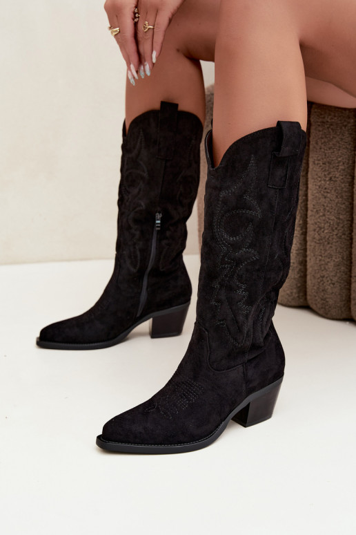botas de estilo cowboy largas con tacón en color negro INesly