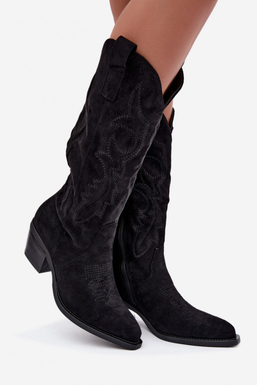 botas de estilo cowboy largas con tacón en color negro INesly