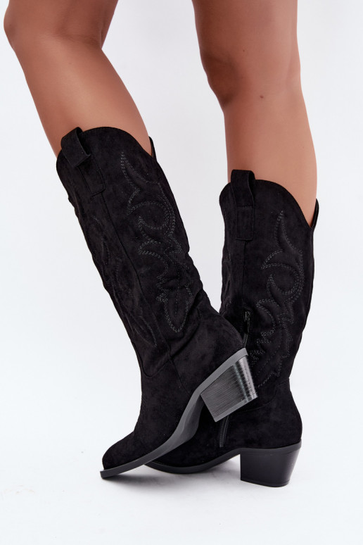 botas de estilo cowboy largas con tacón en color negro INesly