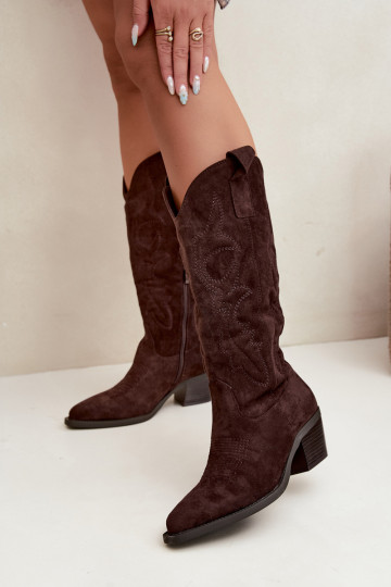botas de estilo cowboy largas con tacón en color chocolate INesly