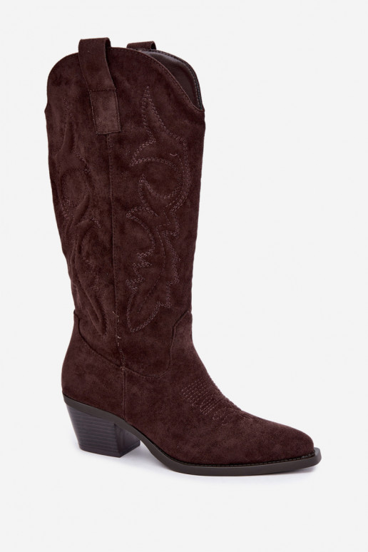botas de estilo cowboy largas con tacón en color chocolate INesly