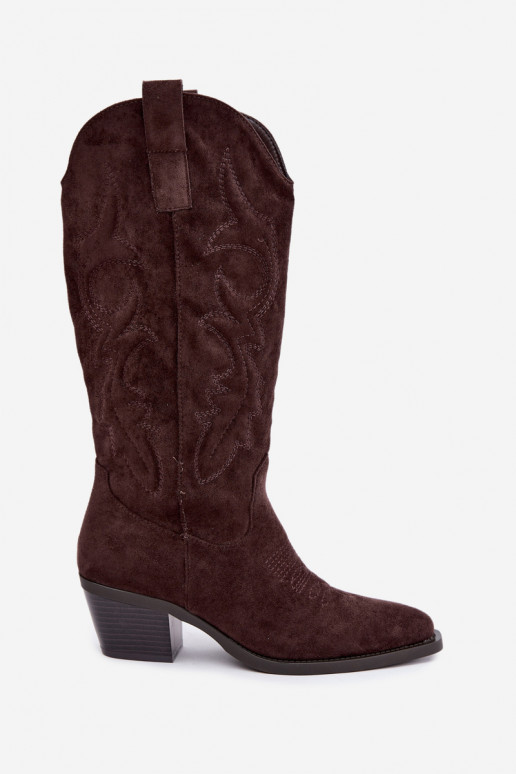 botas de estilo cowboy largas con tacón en color chocolate INesly