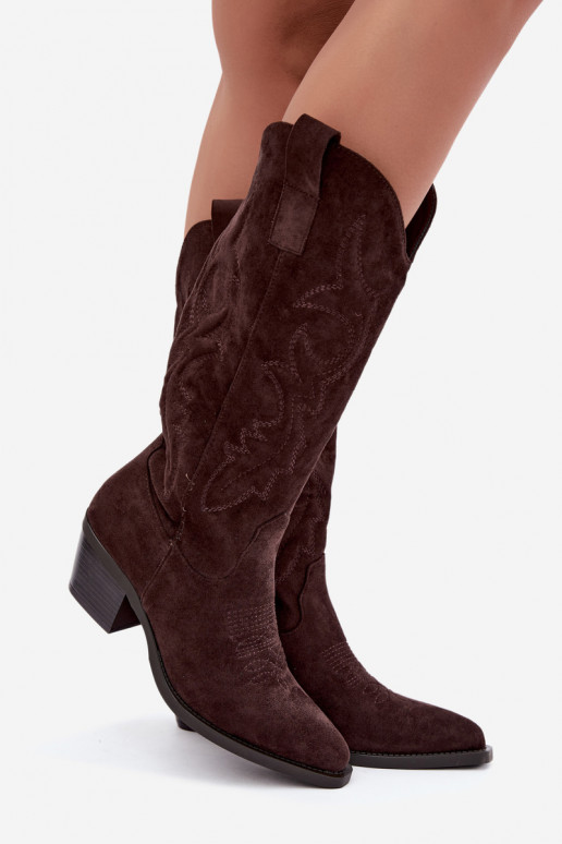 botas de estilo cowboy largas con tacón en color chocolate INesly