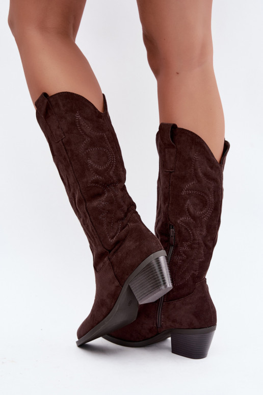 botas de estilo cowboy largas con tacón en color chocolate INesly
